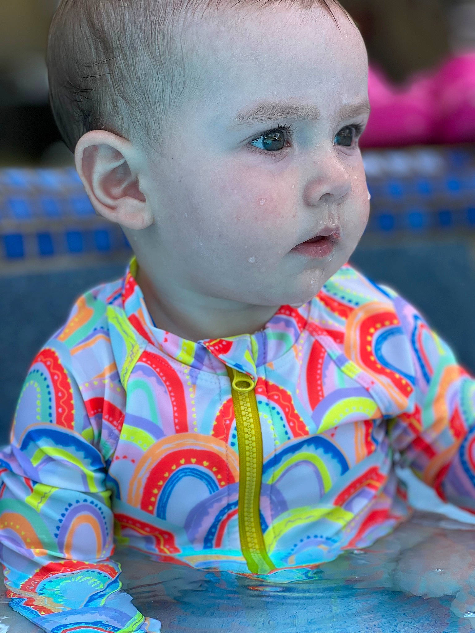 Bexlee is registered to the contest to win money with this photo: azure, baby, baby_toddler_clothing, blue, cheek, child, dress, facial_expression, fun, happy, human_body, iris, lip, mouth, nose, person, skin, sleeve, standing, summer