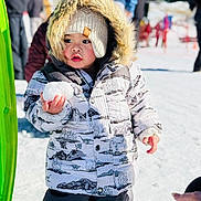Liam Jakob is registered to the contest to win money with this photo: toddler, child, snowball, winter_clothing, hood, hat, outdoor, snow, cold_weather, curious, rosy_cheeks, winter_jacket, playful, person, daylight, people, nature, fun, seasonal, portrait