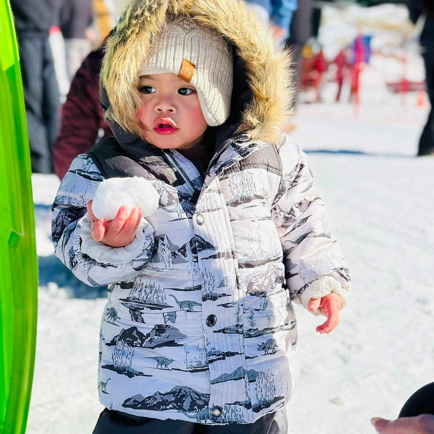 Liam Jakob is registered to the contest to win money with this photo: toddler, child, snowball, winter_clothing, hood, hat, outdoor, snow, cold_weather, curious, rosy_cheeks, winter_jacket, playful, person, daylight, people, nature, fun, seasonal, portrait