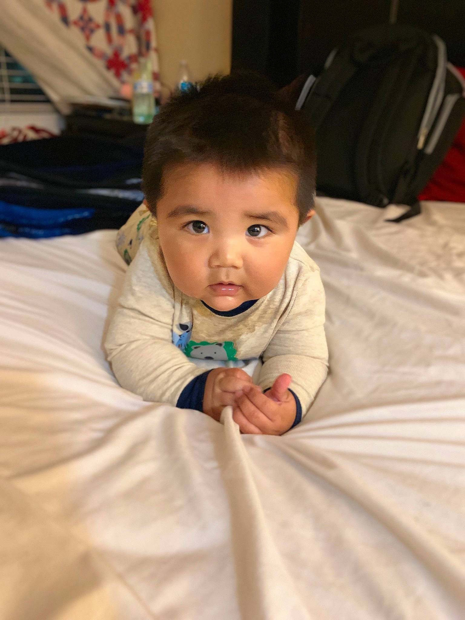 Luis is registered to the contest to win money with this photo: baby, beauty, cheek, child, eye, face, forehead, head, nose, person, room, sitting, skin, smile, toddler, vacation