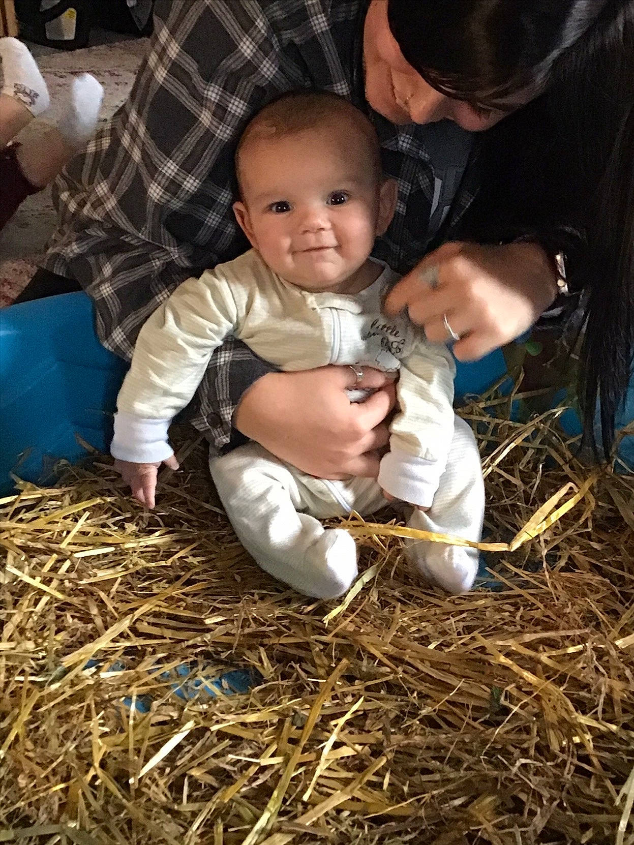 Callen is registered to the contest to win money with this photo: baby, child, hay, joy, person, straw, toddler
