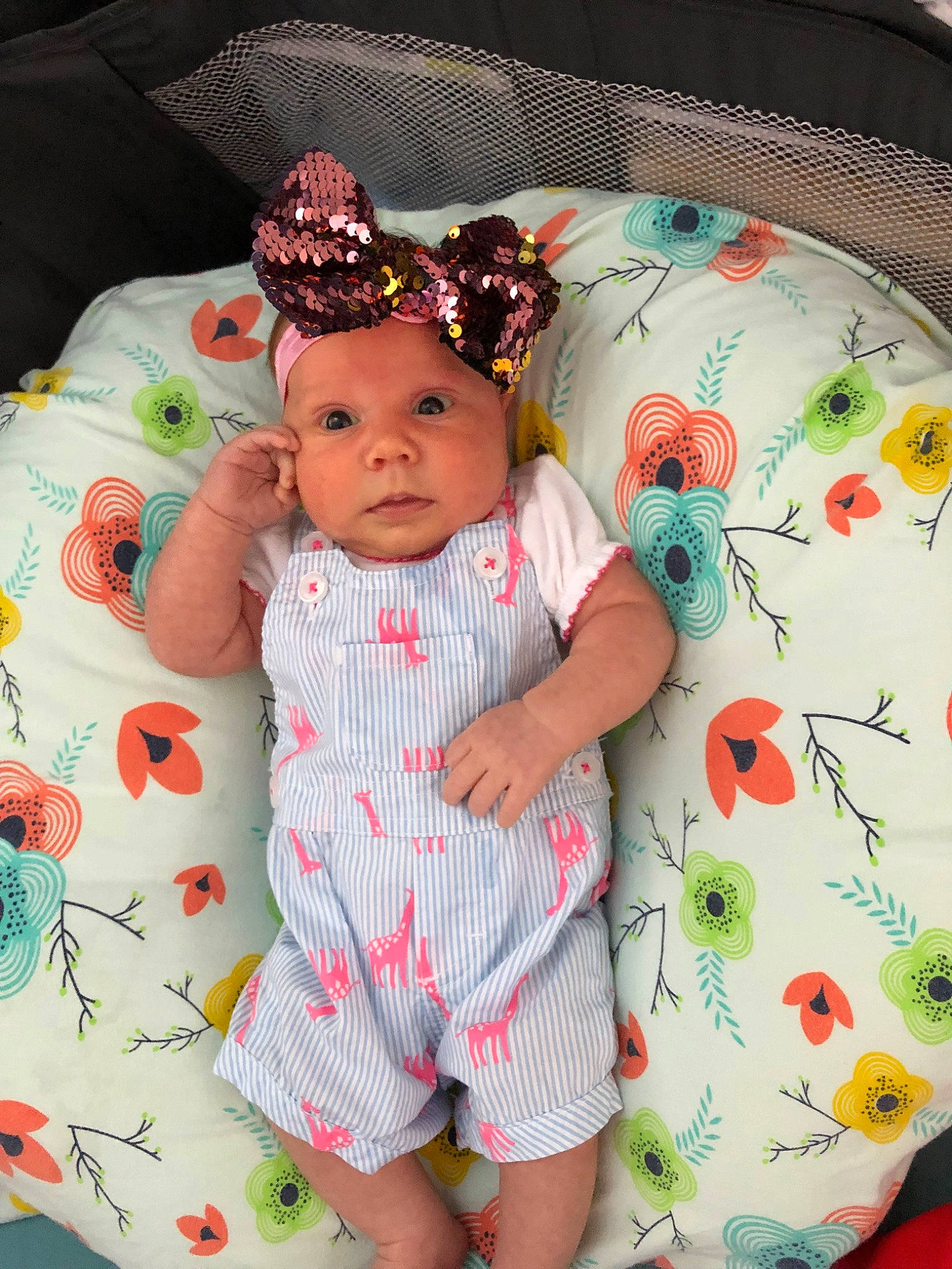 Blakeleigh joined the competition — help win amazing prizes! baby, baby_products, baby_toddler_clothing, cheek, child, hair_accessory, pattern, person, photography, product, skin, textile, toddler