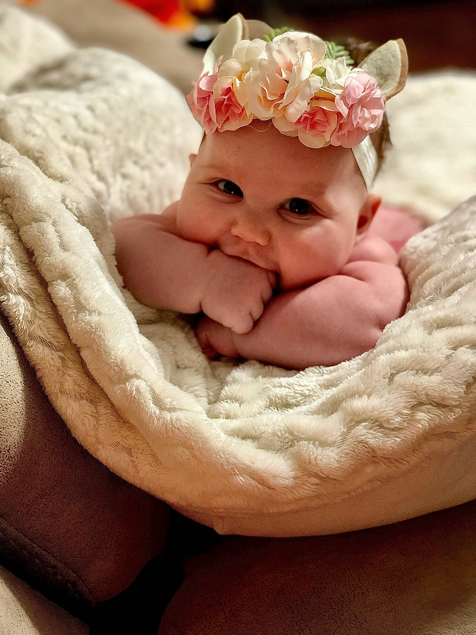 Blakeleigh is registered to the contest to win money with this photo: baby, baby_sleeping, cheek, child, fashion_accessory, hair_accessory, hand, headband, headgear, headwear, person, photography, pink, skin, smile, toddler