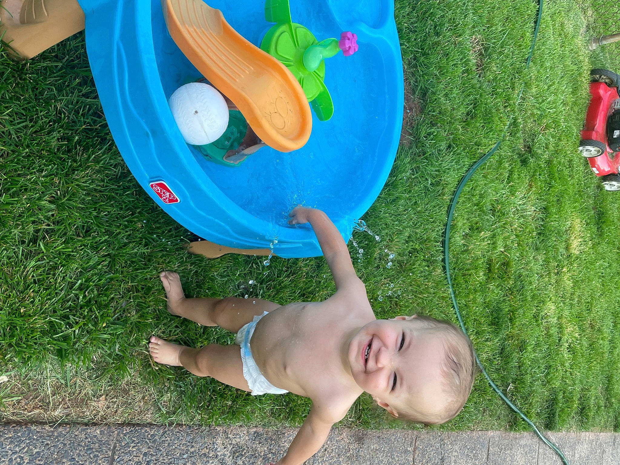 Kinsley is registered to the contest to win money with this photo: baby, baby_toddler_clothing, balloon, chair, child, fruit, fun, grass, green, happy, joy, lawn, leisure, natural_foods, party_supply, people_in_nature, person, plant, play, recreation