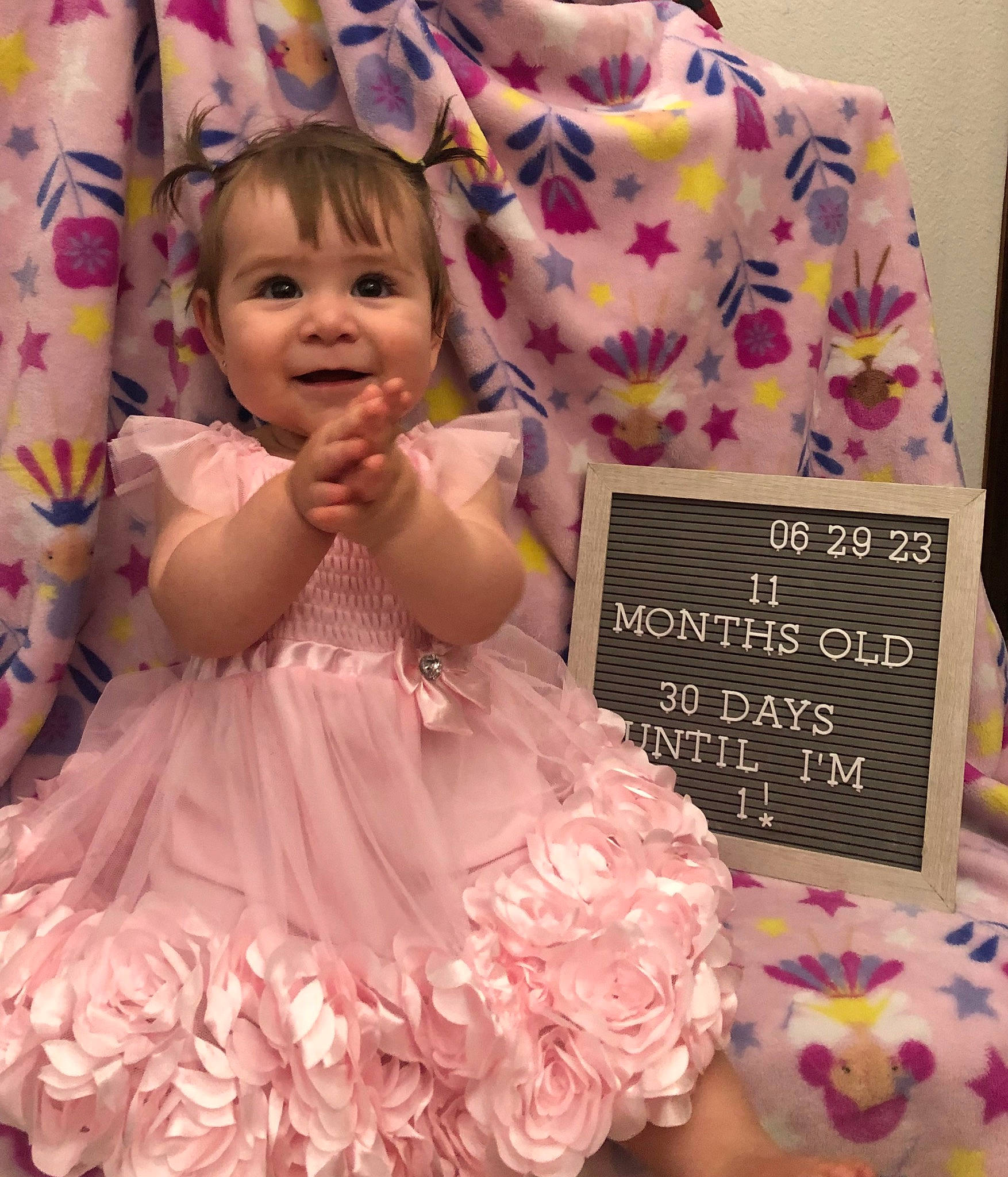 Arwen joined the competition — help win amazing prizes! baby, baby_toddler_clothing, child, day_dress, dress, embellishment, event, font, handwriting, happy, joy, magenta, pattern, peach, person, petal, pink, purple, ruffle, smile