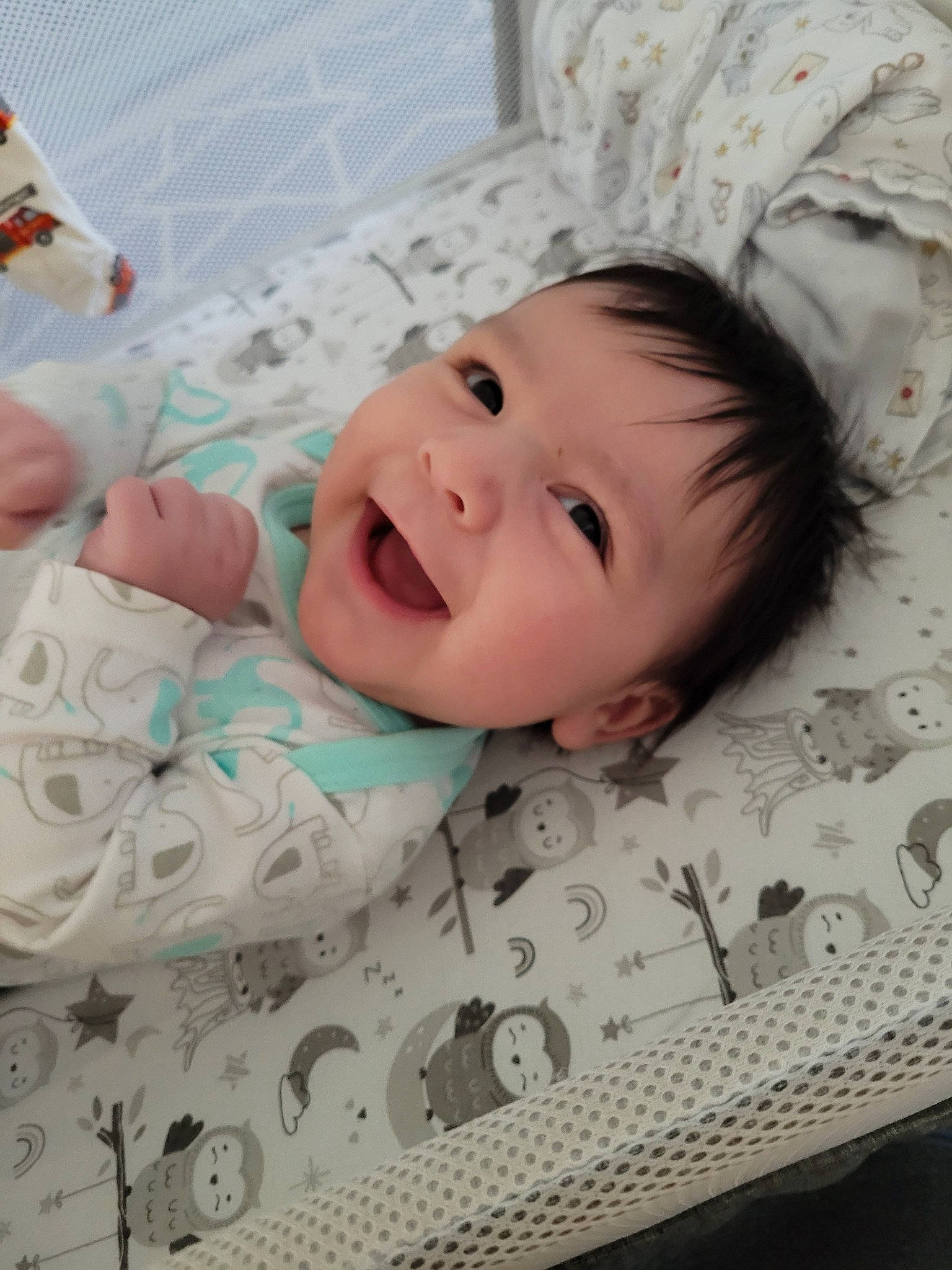Castiel joined the competition — help win amazing prizes! baby, baby_laughing, baby_products, baby_safety, baby_toddler_clothing, bedding, cheek, child, comfort, flooring, happy, infant_bed, joy, linens, pattern, person, product, room, skin, smile
