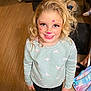 blonde, brownhair, child, clothing, curlyhair, face, female, footwear, girl, hair, head, knitwear, person, shoe, sleeve, sweater