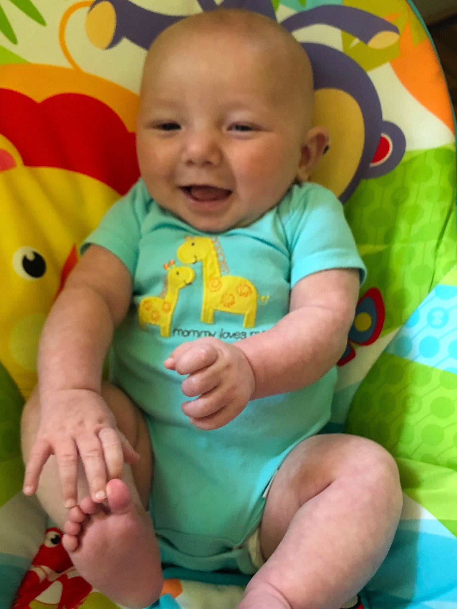Tyler joined the competition — help win amazing prizes! baby, baby_products, baby_toddler_clothing, child, fun, person, play, product, sitting, skin, smile, toddler, tummy_time