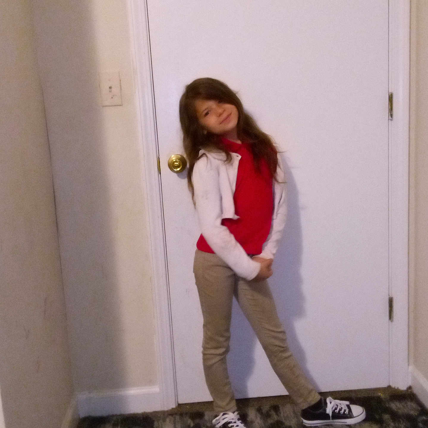 Grace joined the competition — help win amazing prizes! blazer, clothing, coat, door, face, female, footwear, girl, head, jacket, knitwear, longsleeve, pants, person, runningshoe, shoe, sleeve, sneaker, sweater, teen