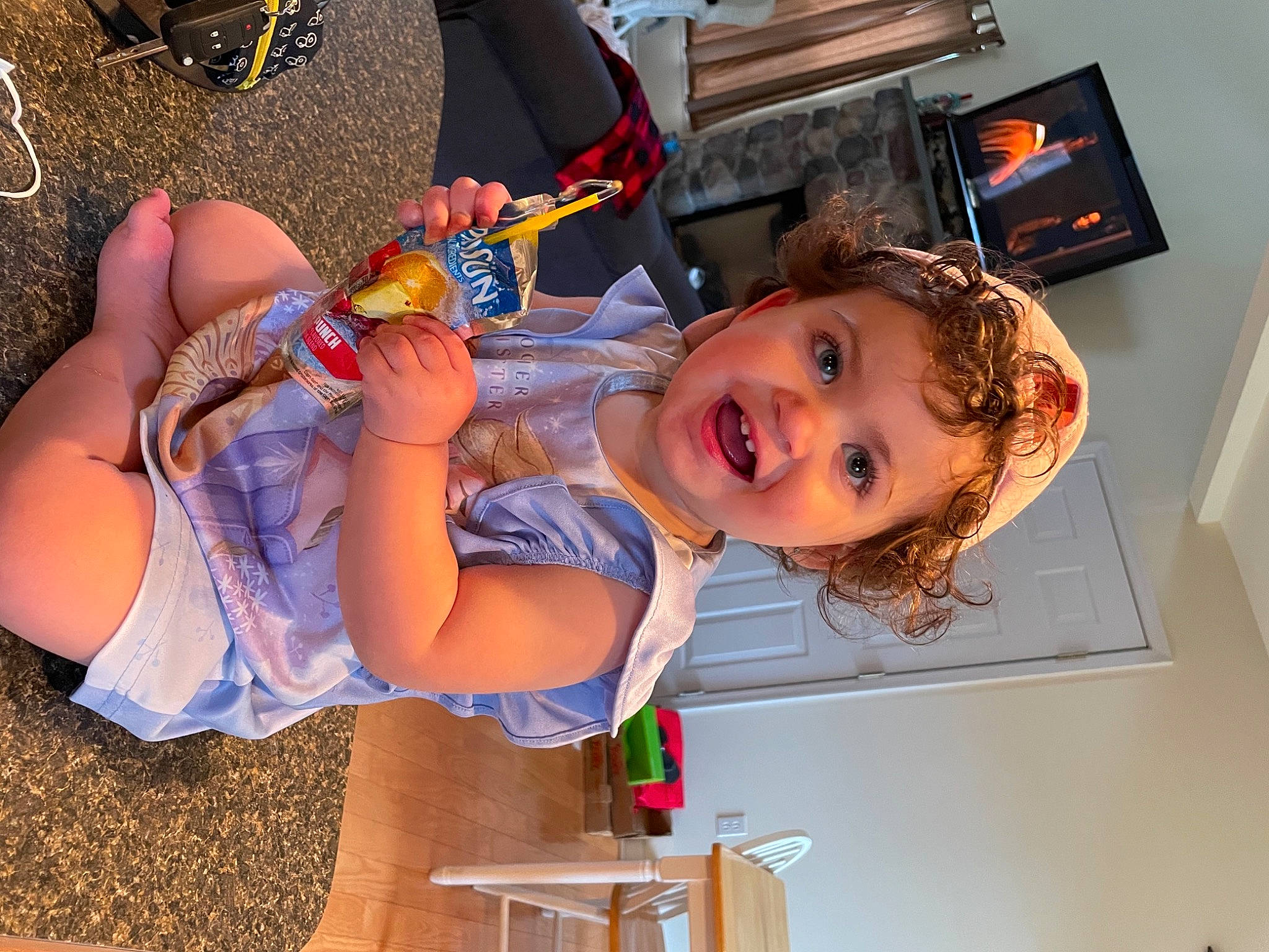 Quinn joined the competition — help win amazing prizes! baby, child, electric_blue, eyewear, foot, fun, happy, hat, human_leg, knee, mouth, nail, party, person, play, room, sandal, smile, thigh, toddler