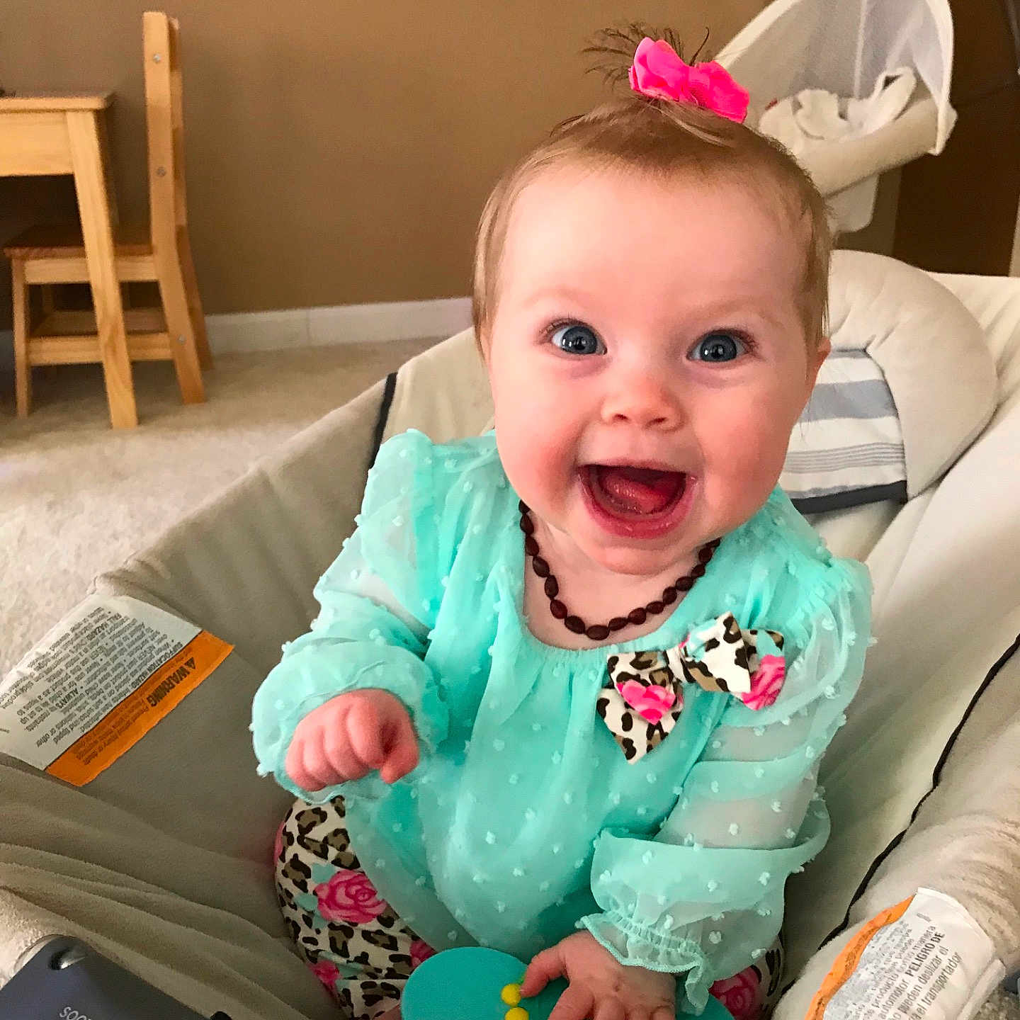 Everleigh is registered to the contest to win money with this photo: child, fun, girl, infant, pink, play, product, skin, smile, stuffed_toy, textile, toddler, toy