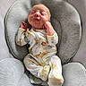 Coleson joined the competition — help win amazing prizes! baby, infant, child, pajamas, winnie_the_pooh, onesie, baby_seat, gray, plush, comfortable, face, expression, hands, feet, indoors, soft_lighting, cute, sleepwear, newborn, portrait