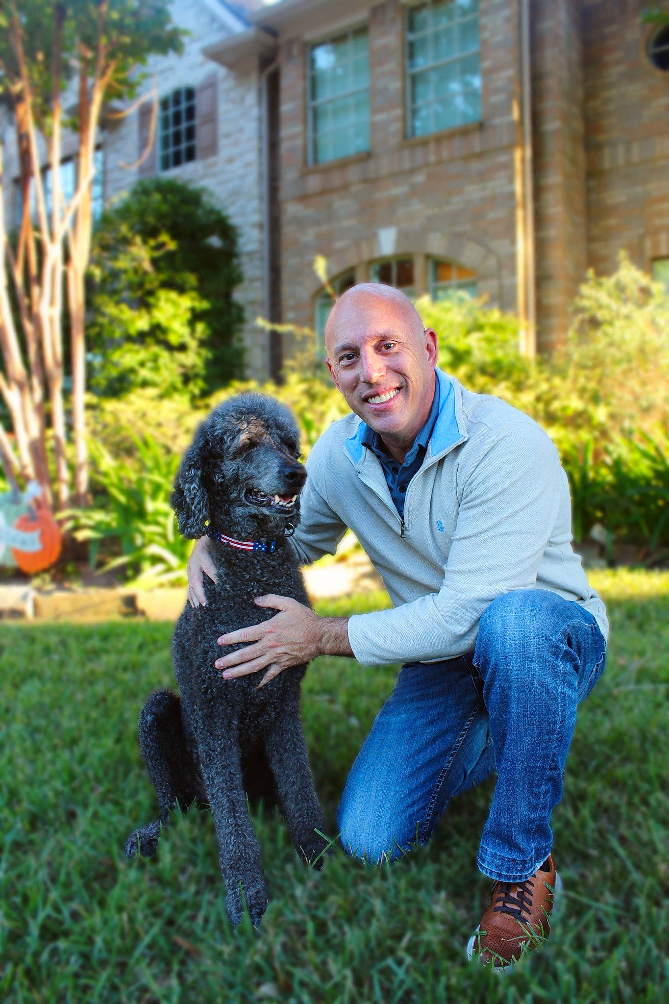 Colton joined the competition — help win amazing prizes! canidae, carnivore, companion_dog, dog, dog_breed, fawn, fun, fur, garden, grass, happy, house, plant, poodle, sitting, smile, sporting_group, standard_poodle, tree, window