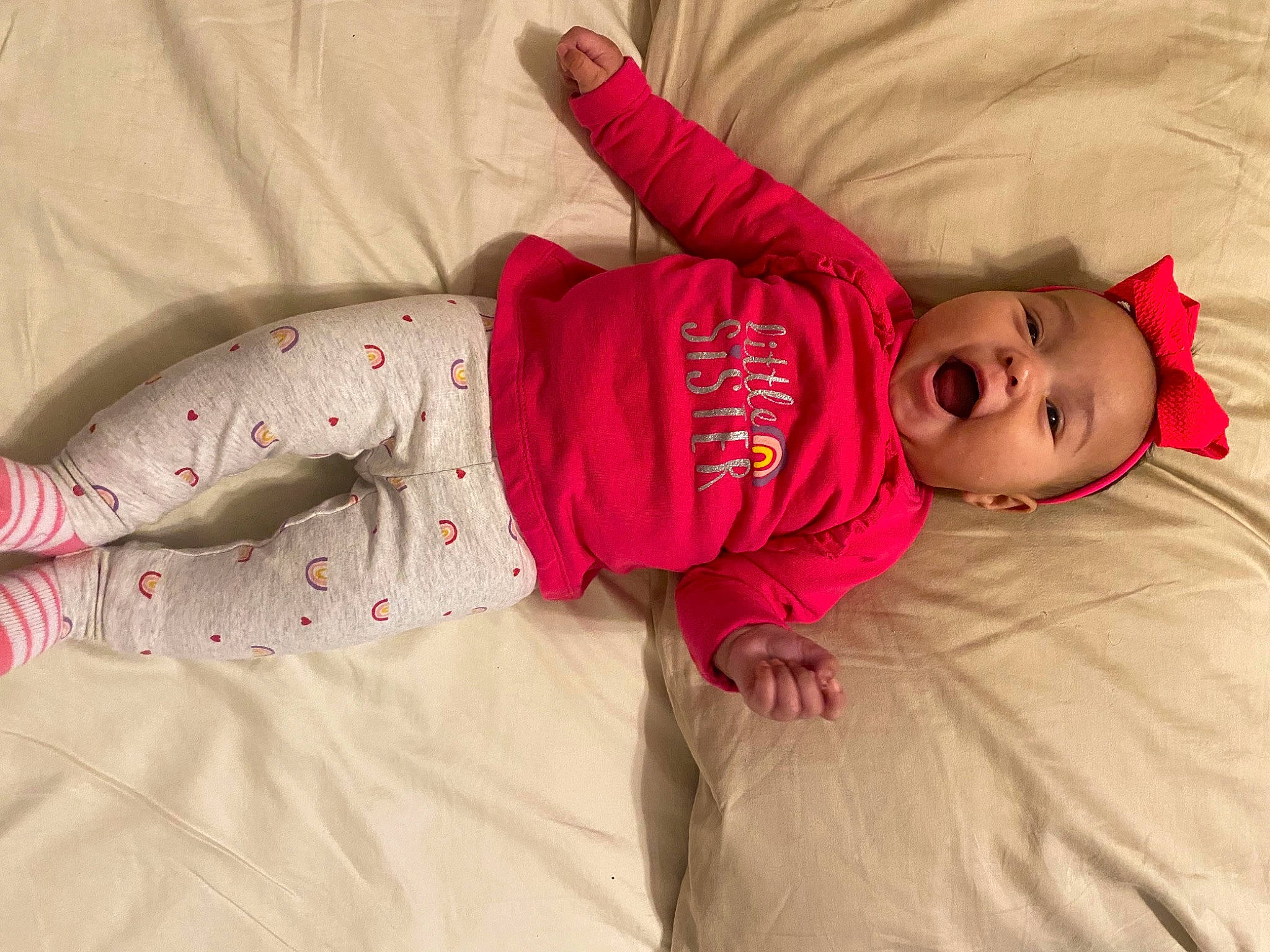 Koriana joined the competition — help win amazing prizes! abdomen, baby, baby_toddler_clothing, bed, comfort, couch, eye, head, headwear, human_body, human_leg, knee, leg, linens, magenta, person, pink, skin, sleeve, t_shirt