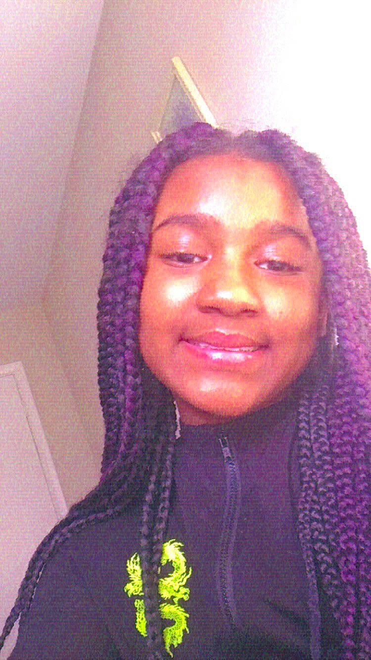 Lulu is registered to the contest to win money with this photo: black, black_hair, cheek, chin, cool, eyebrow, facial_expression, forehead, hair_coloring, hairstyle, iris, joy, lavender, lip, magenta, organ, person, purple, selfie, style