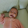 Gina joined the competition — help win amazing prizes! baby, infant, smiling, onesie, cushion, quilted, happy, face, head, skin, child, fist, clothing, indoor, person, newborn, cute, lying_down, celebration, joy