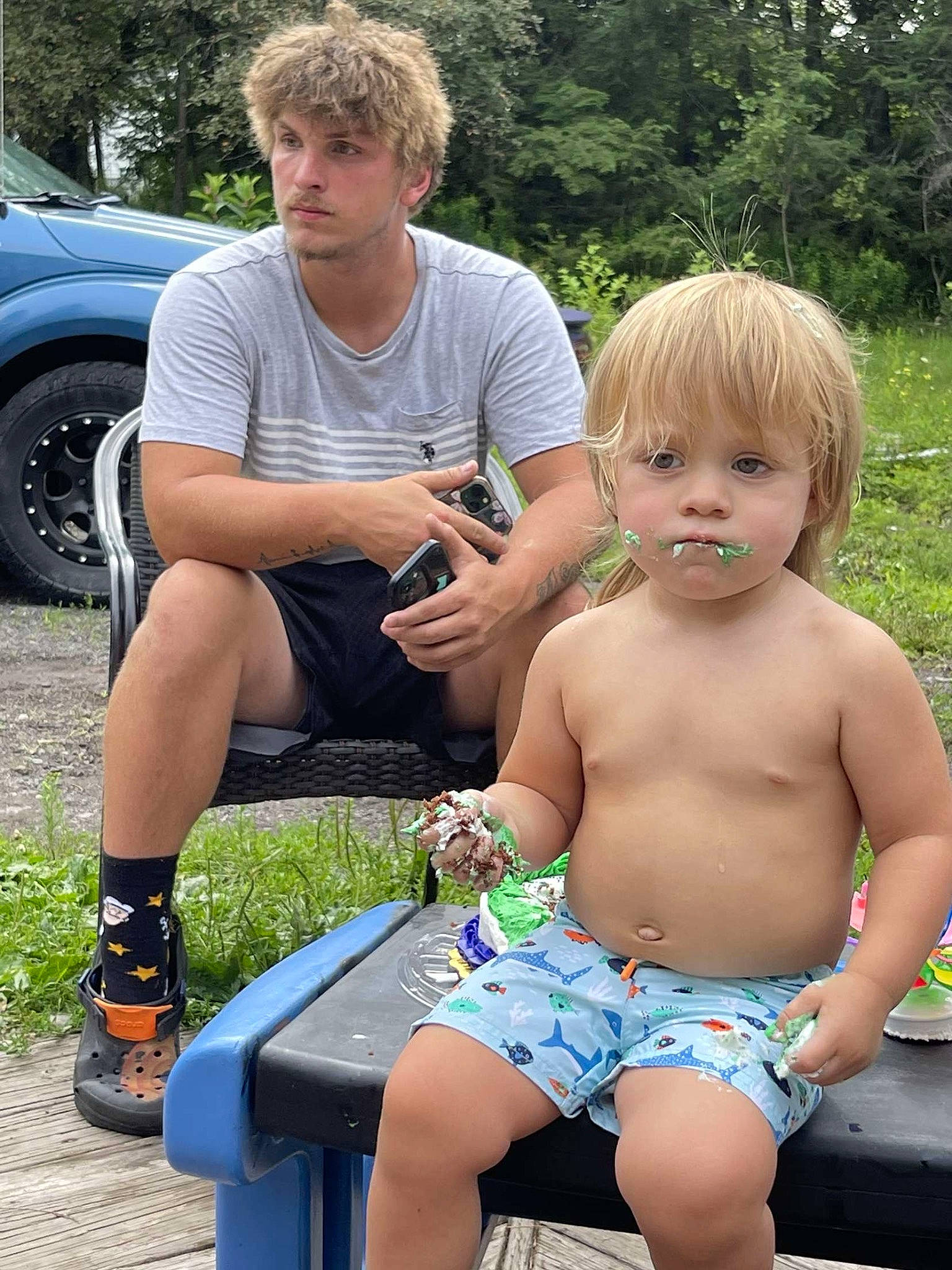 Ej joined the competition — help win amazing prizes! child, face, fun, grass, hair, hairstyle, human_leg, lap, leisure, outdoor_furniture, people, person, plant, recreation, shorts, summer, thigh, tire, toddler, tree