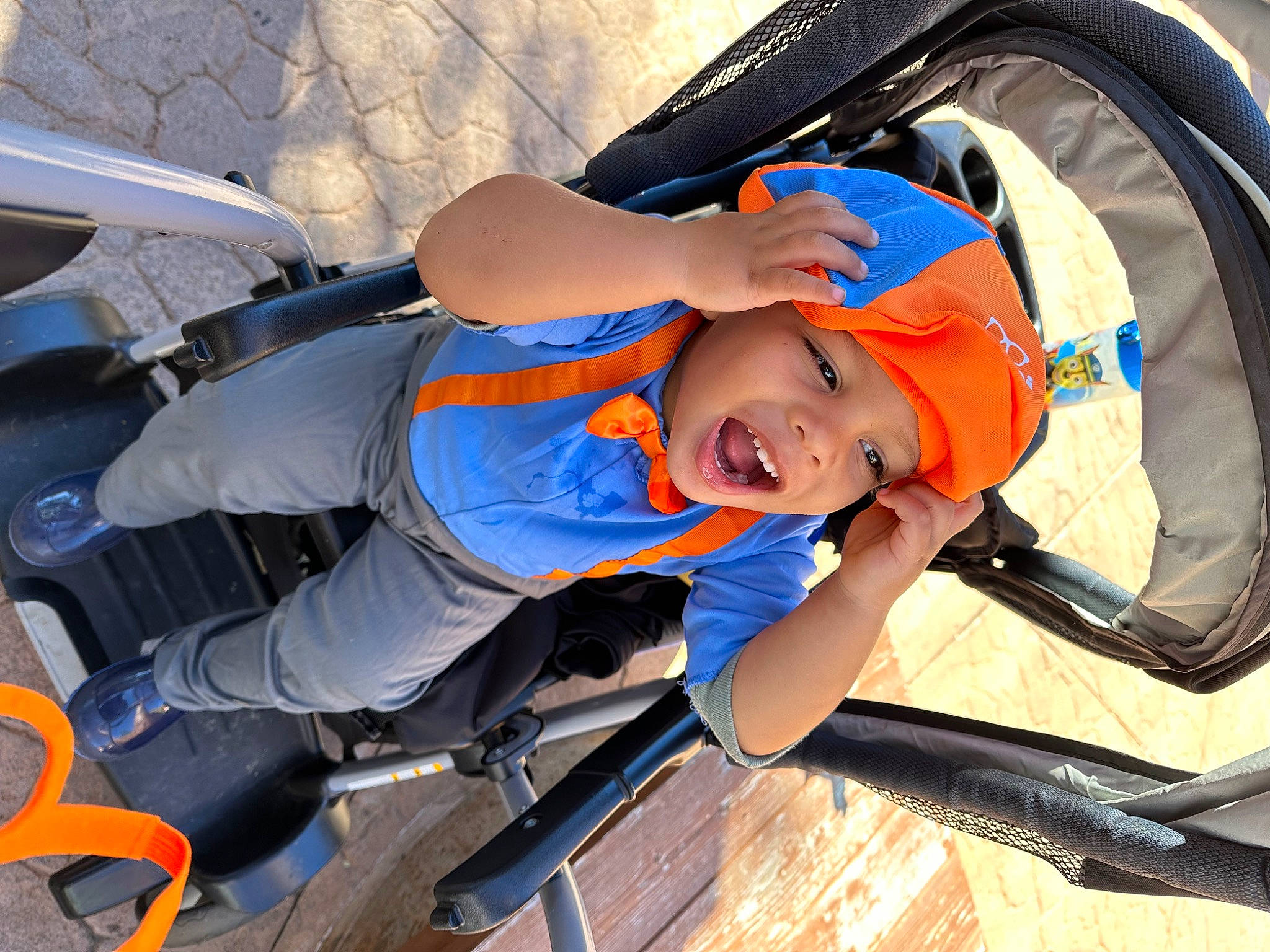 Ezra joined the competition — help win amazing prizes! auto_part, automotive_design, automotive_exterior, automotive_lighting, automotive_tire, automotive_wheel_system, baby_carriage, baby_products, bumper, child, electric_blue, fun, headwear, hood, leisure, motor_vehicle, person, personal_protective_equipment, recreation, smile