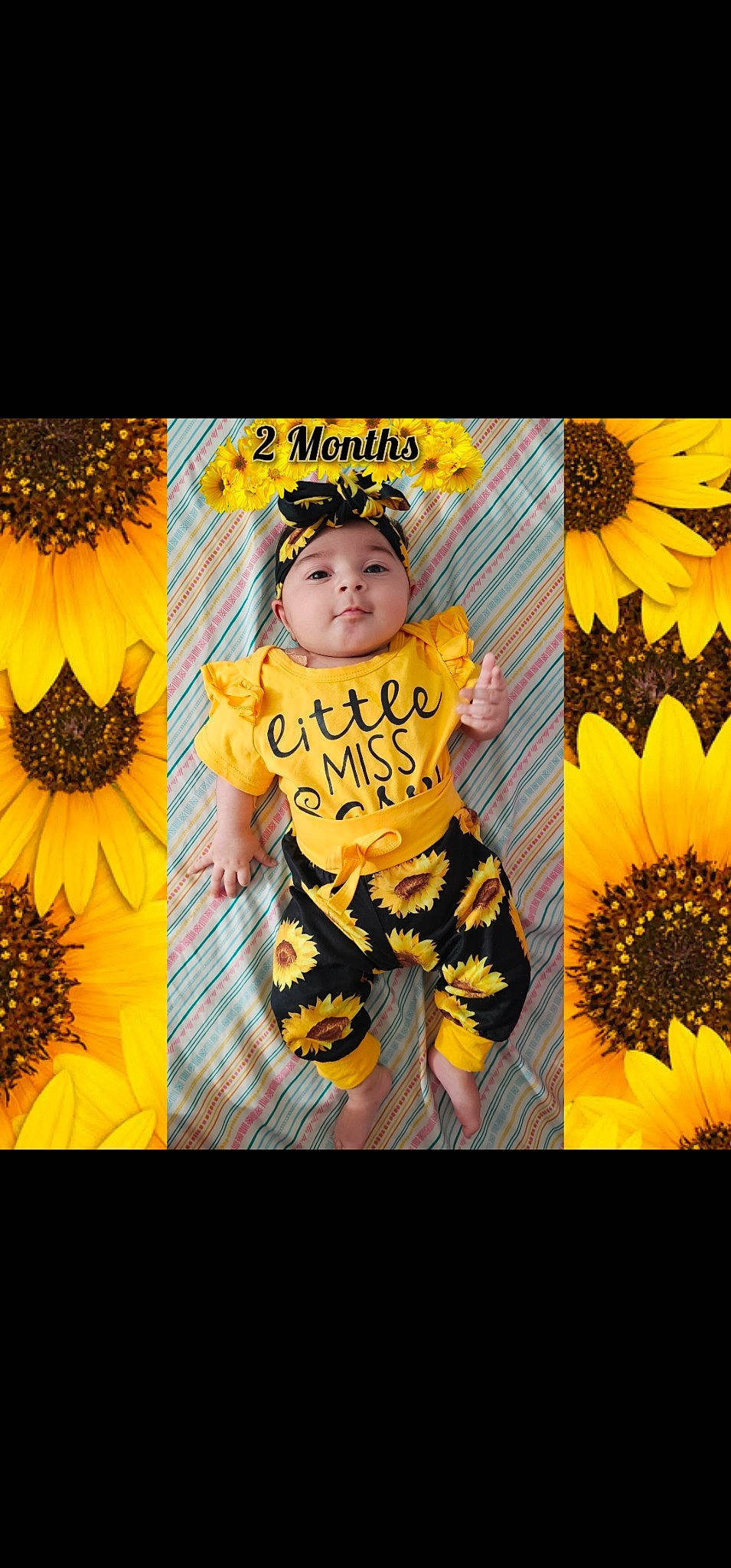 Rahma joined the competition — help win amazing prizes! art, baby, baby_toddler_clothing, child, collage, flower, flowering_plant, font, hairstyle, happy, headwear, insect, orange, pattern, people_in_nature, person, petal, sleeve, sunflower, t_shirt