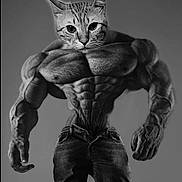 Tibo a rejoint le concours — aidez-le/la à gagner de superbes lots ! abs, animal_head, arms, black_and_white, cat, composite_image, digital_art, fitness, funny, head_replacement, human_body, hybrid, jeans, muscular_body, photoshop, posing, strength, studio_background, surreal, torso