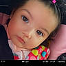 Emyriee-Jo joined the competition — help win amazing prizes! toddler, child, face, portrait, hair_tie, colorful_blanket, eyes, baby, skin, clothing, close_up, expression, pink, cute, indoors, head, young_child, person, film_frame, vintage