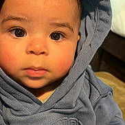Otavio joined the competition — help win amazing prizes! baby, child, infant, portrait, face, eyes, hood, hoodie, gray_clothing, sitting, indoor, close_up, looking_at_camera, cute, calm, photography, head, hair, couch, home