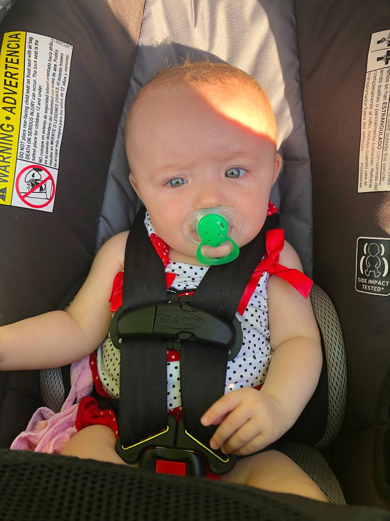 Magdalena is registered to the contest to win money with this photo: baby, baby_carriage, baby_in_car_seat, baby_products, car_seat, child, person, product, seat_belt, sitting, toddler