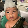 baby, child, bath, bubbles, foam, towel, bathroom, sink, face, curious, skin, water, seat, expression, indoors, head, clean, cute, infant, person