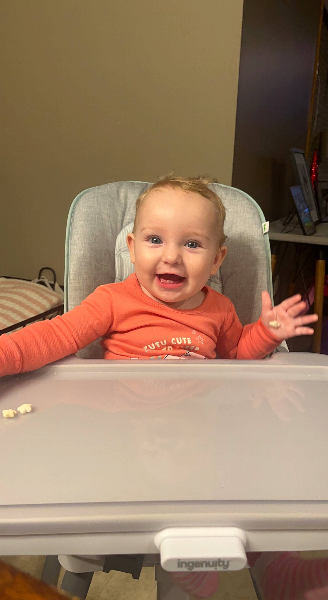 Ivy is registered to the contest to win money with this photo: automotive_design, automotive_exterior, baby, baby_toddler_clothing, cheek, child, comfort, flash_photography, fun, gadget, happy, laugh, person, room, sitting, skin, sleeve, smile, t_shirt, toddler