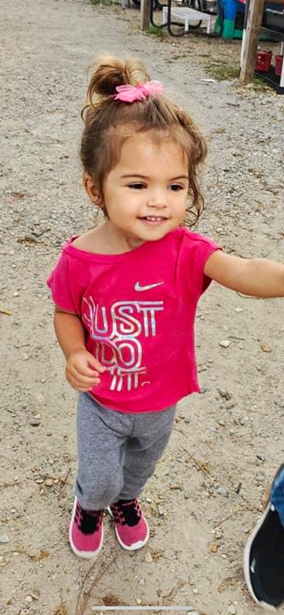 Eleah is registered to the contest to win money with this photo: baby_toddler_clothing, child, chin, cool, eye, face, fun, gesture, hair, happy, joy, magenta, people_in_nature, person, photograph, pink, skin, sleeve, smile, t_shirt