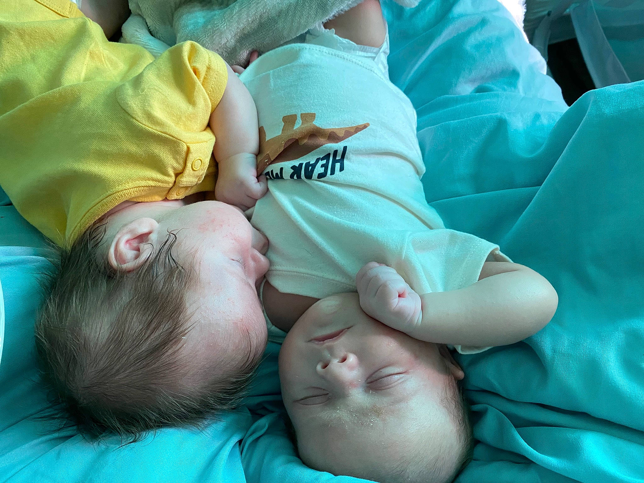 James And Dennis joined the competition — help win amazing prizes! baby, child, comfort, gesture, grass, nap, person, room, skin, sleep, toddler, tree