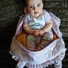Emberlynn joined the competition — help win amazing prizes! baby, bird_print, blue_eyes, butterfly_print, child, clothing, cozy, curious, cute, face, hands, indoor, infant, pink_carrier, plush, portrait, purple_outfit, quilted, sitting, soft_toys