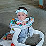 Emberlynn joined the competition — help win amazing prizes! baby, babywalker, carpet, child, clothing, colorful, cute, floor, foot, furniture, headband, indoor, infant, looking, person, seat, sitting, toy, walker, young