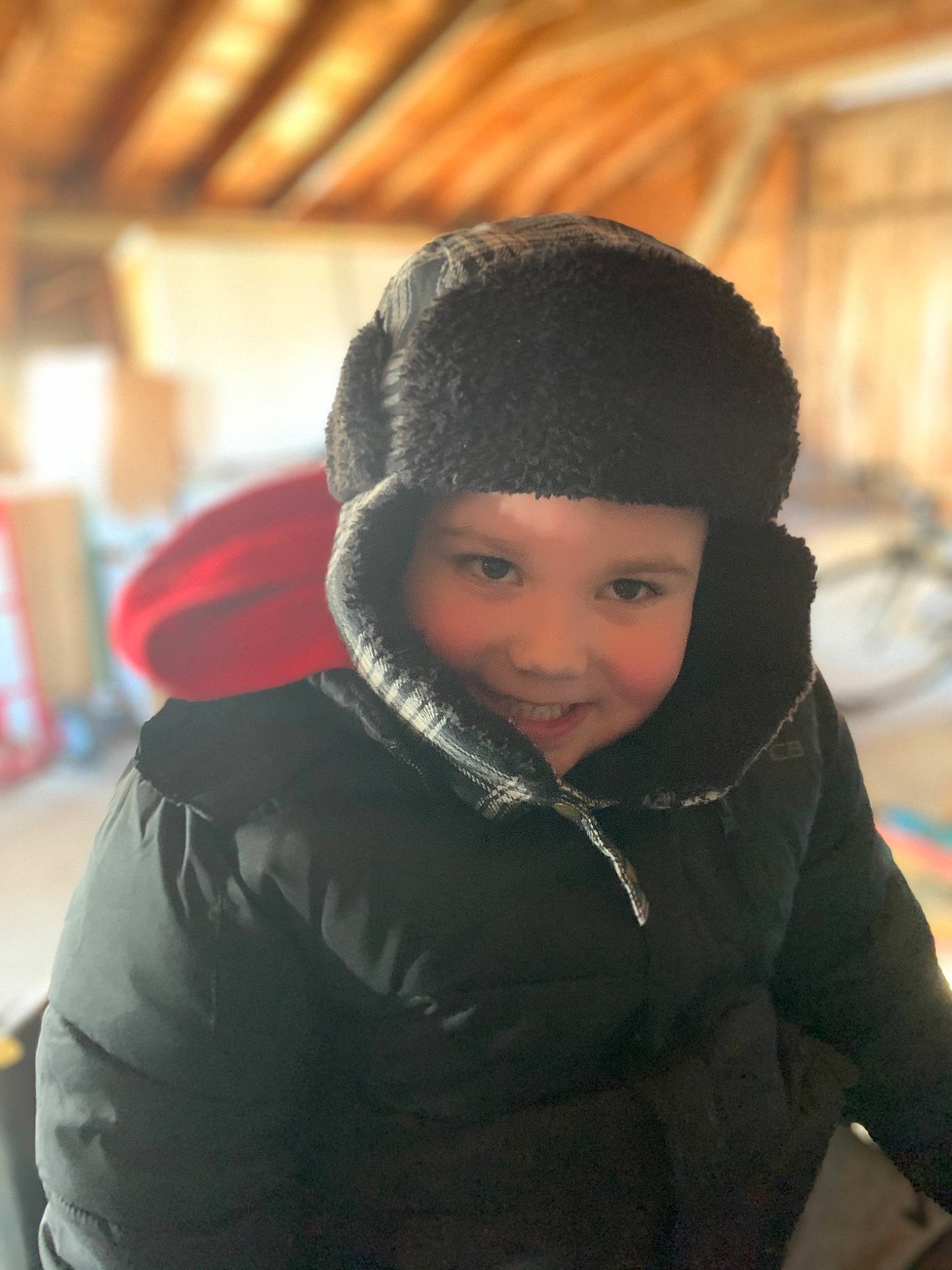 Madden is registered to the contest to win money with this photo: beanie, bonnet, cap, child, headgear, knit_cap, person, photography, smile, snow, toddler, winter