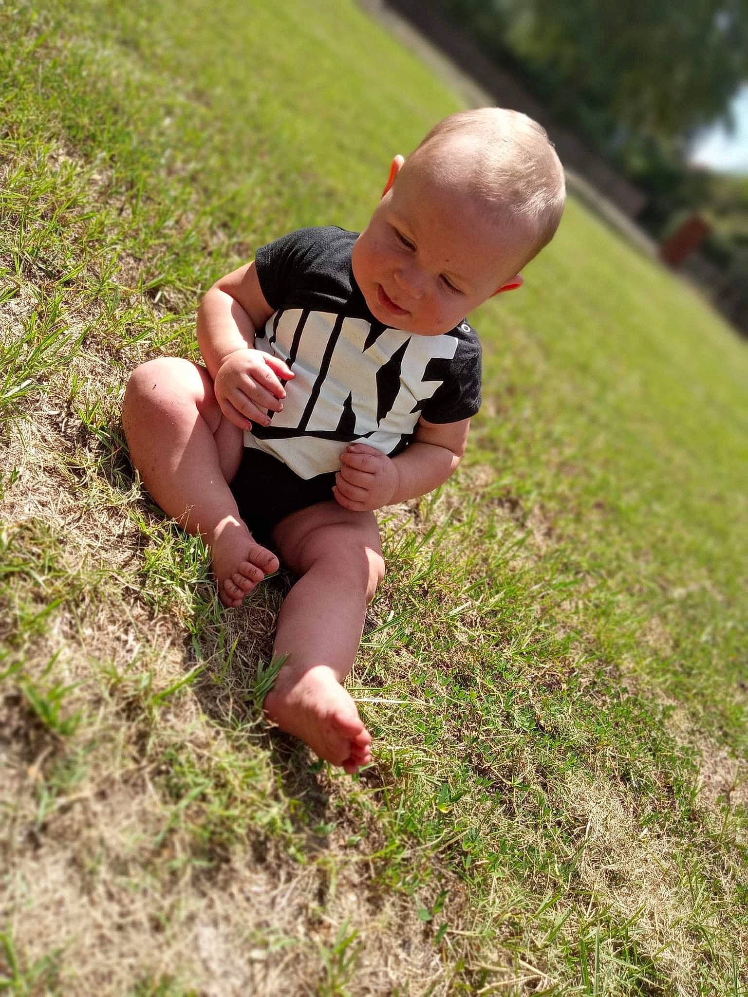 Jaxon joined the competition — help win amazing prizes! baby, baby_toddler_clothing, barefoot, child, face, grass, grass_family, grassland, happy, head, landscape, leisure, meadow, people_in_nature, person, plant, prairie, shorts, t_shirt, toddler