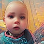 Tyberius joined the competition — help win amazing prizes! artistic_filter, baby, blue_shirt, blurred_background, cartoon_character, child, clothing, cute, expressionless, face, head, indoor, pastel, person, portrait, soft_focus, sunset, toddler, warm_colors, young_child