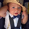 Azure joined the competition — help win amazing prizes! baby, child, blue_eyes, straw_hat, bow_tie, car_seat, seatbelt, white_shirt, cute, portrait, infant, closeup, hands, face, expression, sitting, indoors, skin, young, adorable