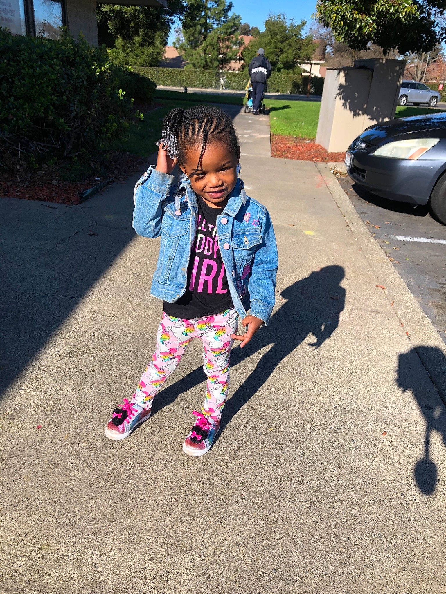 Germani is registered to the contest to win money with this photo: asphalt, car, child, fun, joy, leisure, person, pink, plant, play, recreation, shoe, smile, technology, toddler, tree, vacation, vehicle, walking