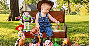 Diago León joined the competition — help win amazing prizes! alien, bench, bullseye, buzz_lightyear, child, cowboy_hat, hamm, jessie, mr_potato_head, outdoors, overalls, park, rex, sheriff, slinky_dog, sunlight, toddler, toy_story, toys, woody