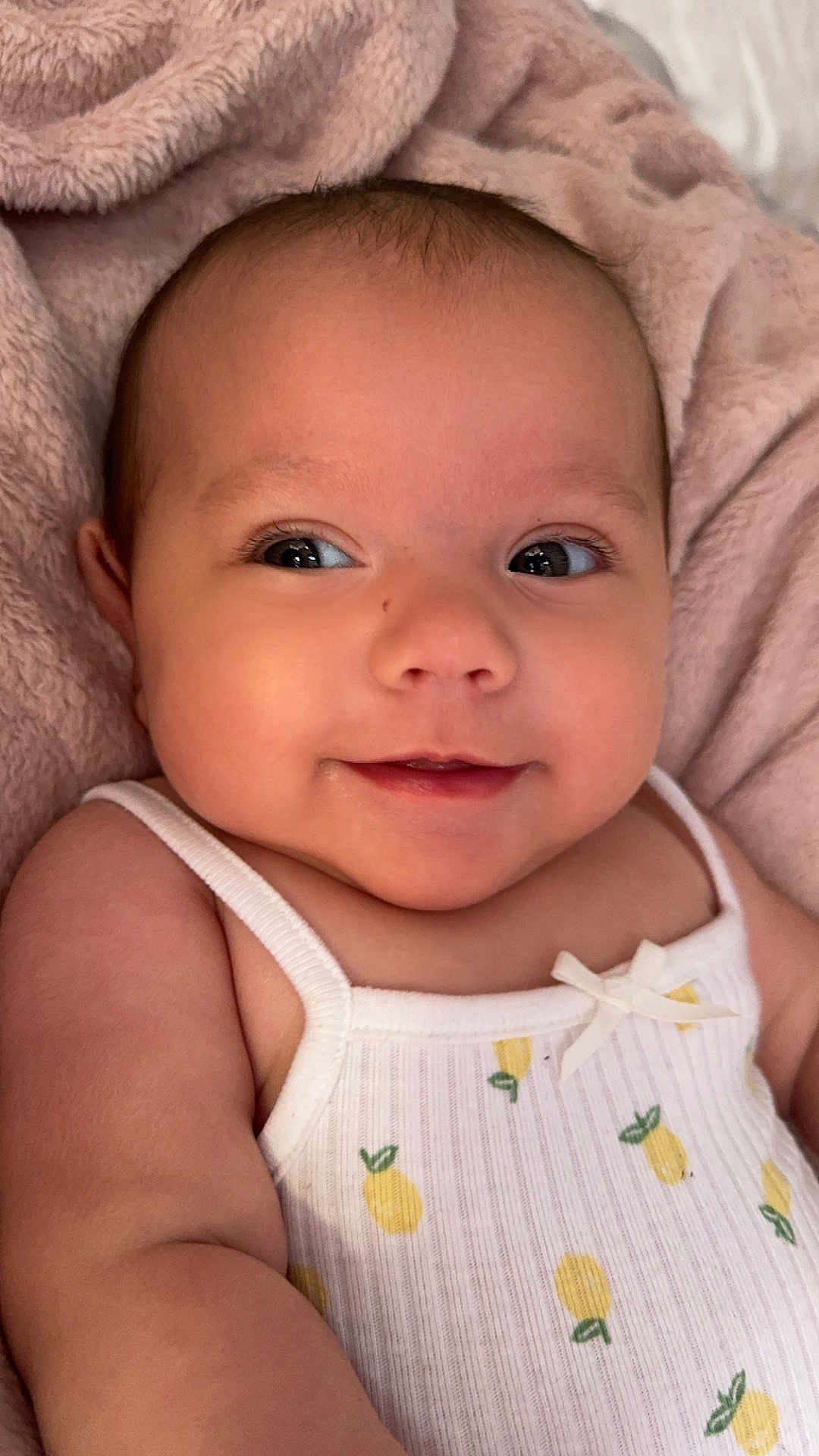 Piper-Mae is registered to the contest to win money with this photo: baby, bed, blanket, clothing, cushion, face, furniture, happy, head, homedecor, linen, newborn, person, photography, portrait, quilt, sleeping, smile, tanktop, towel