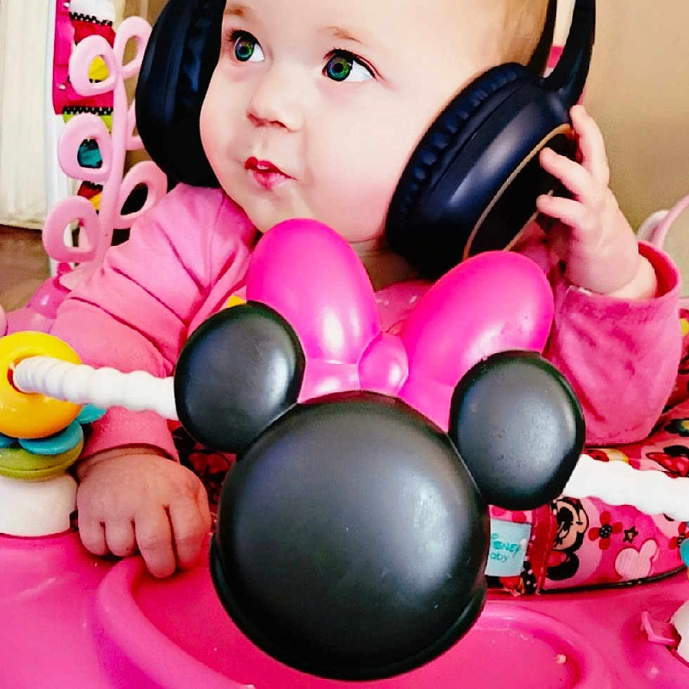 Makenzie joined the competition — help win amazing prizes! audio_equipment, baby, baby_playing_with_toys, baby_toddler_clothing, beauty, cheek, child, eye, eyelash, face, facial_expression, fun, hairstyle, happy, head, organ, pink, skin, snapshot, toddler