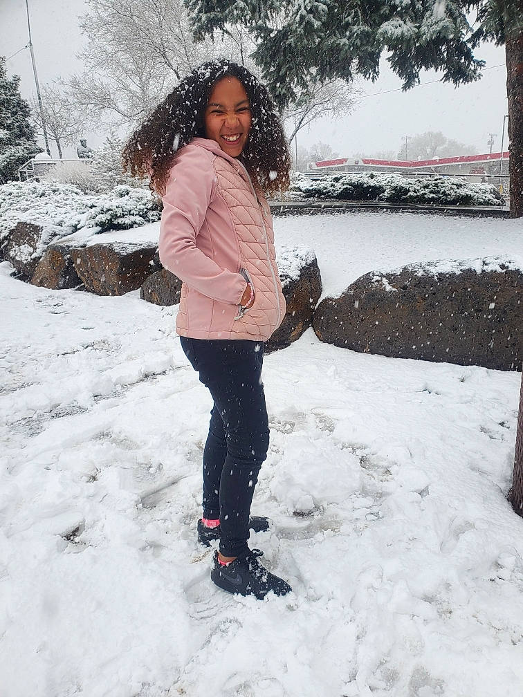 Brailyn joined the competition — help win amazing prizes! boot, denim, event, fashion_accessory, freezing, fur, hair, happy, joy, knee, leisure, pattern, person, playing_in_the_snow, precipitation, shoe, smile, snow, street_fashion, tree
