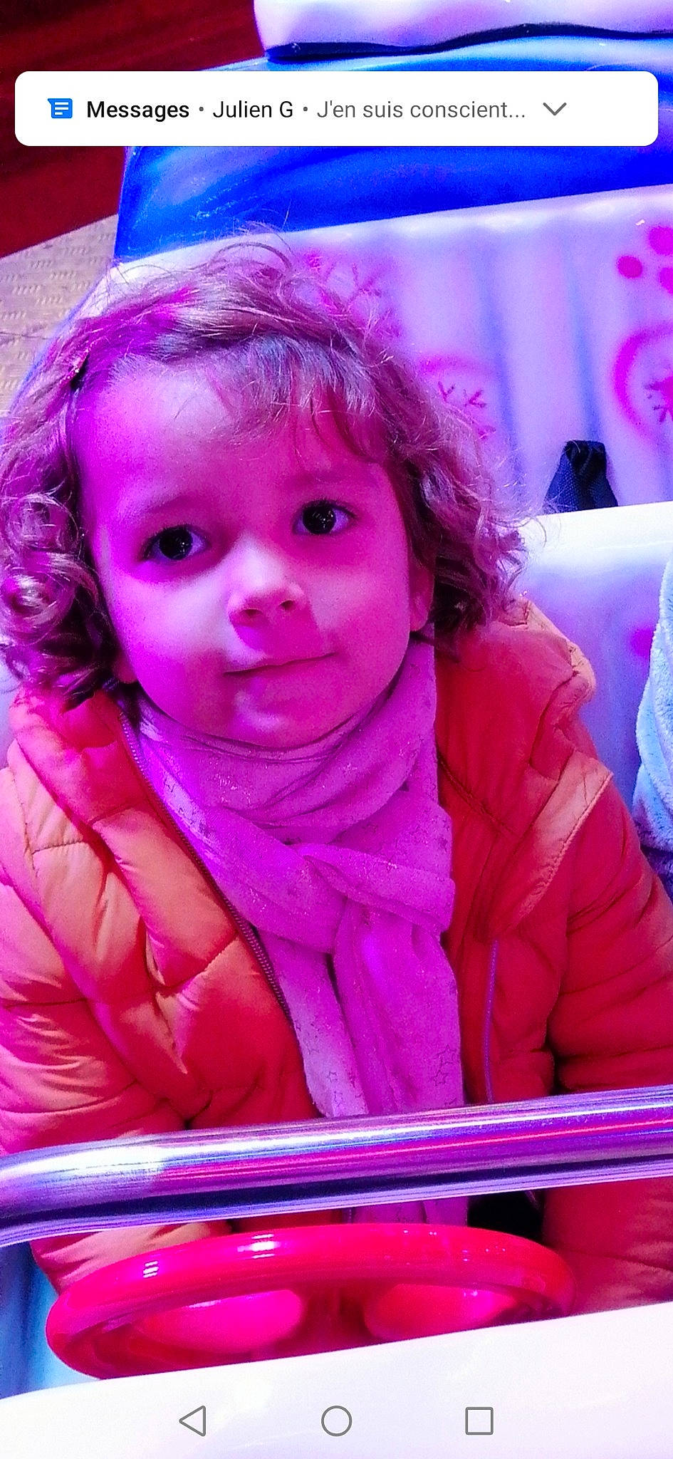 Julia participe au concours pour gagner de l'argent avec cette photo : baby, cheek, child, electric_blue, event, eyebrow, fashion_accessory, fun, hairstyle, happy, iris, leisure, magenta, person, pink, product, purple, sitting, skin, toddler