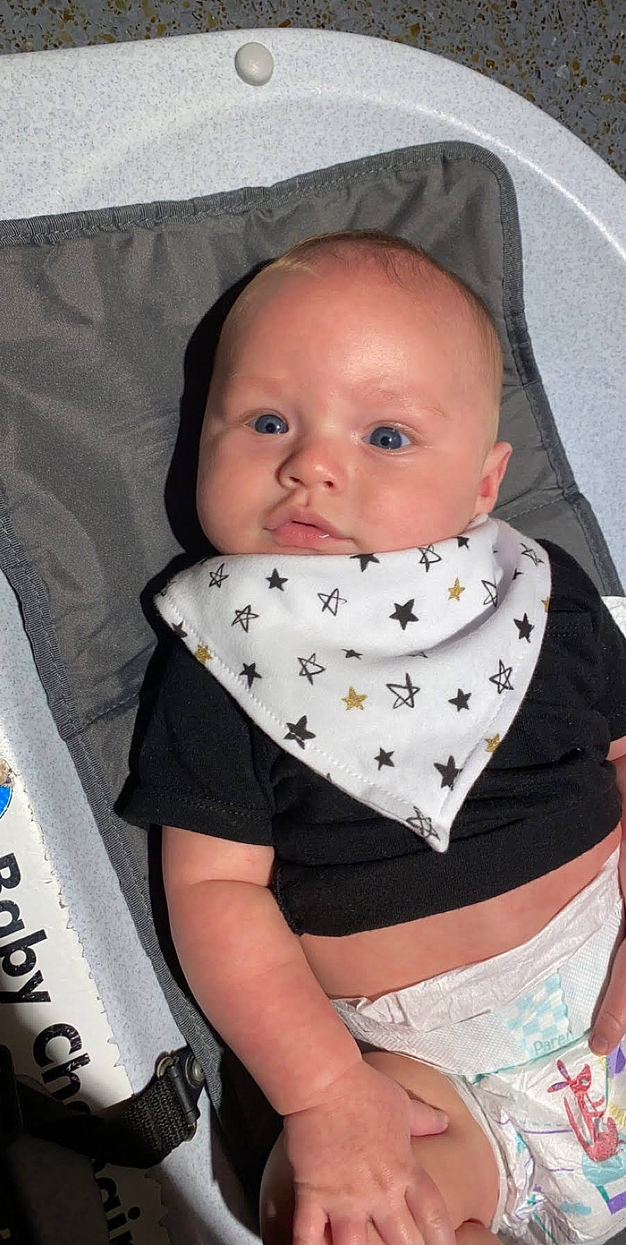 Gatlin is registered to the contest to win money with this photo: baby, baby_products, baby_safety, baby_toddler_clothing, bib, cheek, child, comfort, iris, linens, lip, nose, person, product, skin, toddler