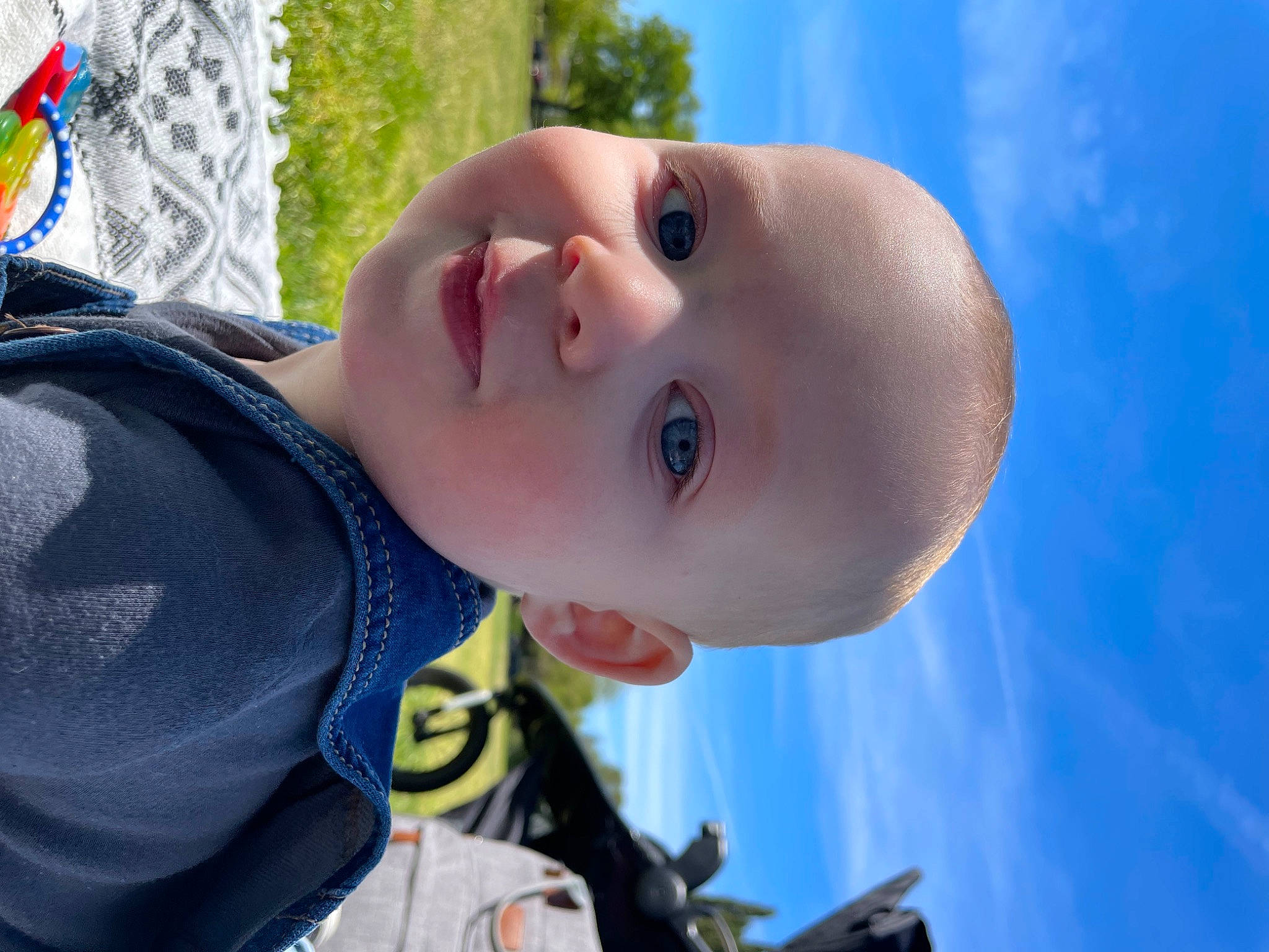 Bradley is registered to the contest to win money with this photo: baby, cheek, chin, eyelash, flag, flash_photography, fun, grass, happy, headgear, leisure, lip, nose, person, plant, skin, sky, smile, toddler, tree