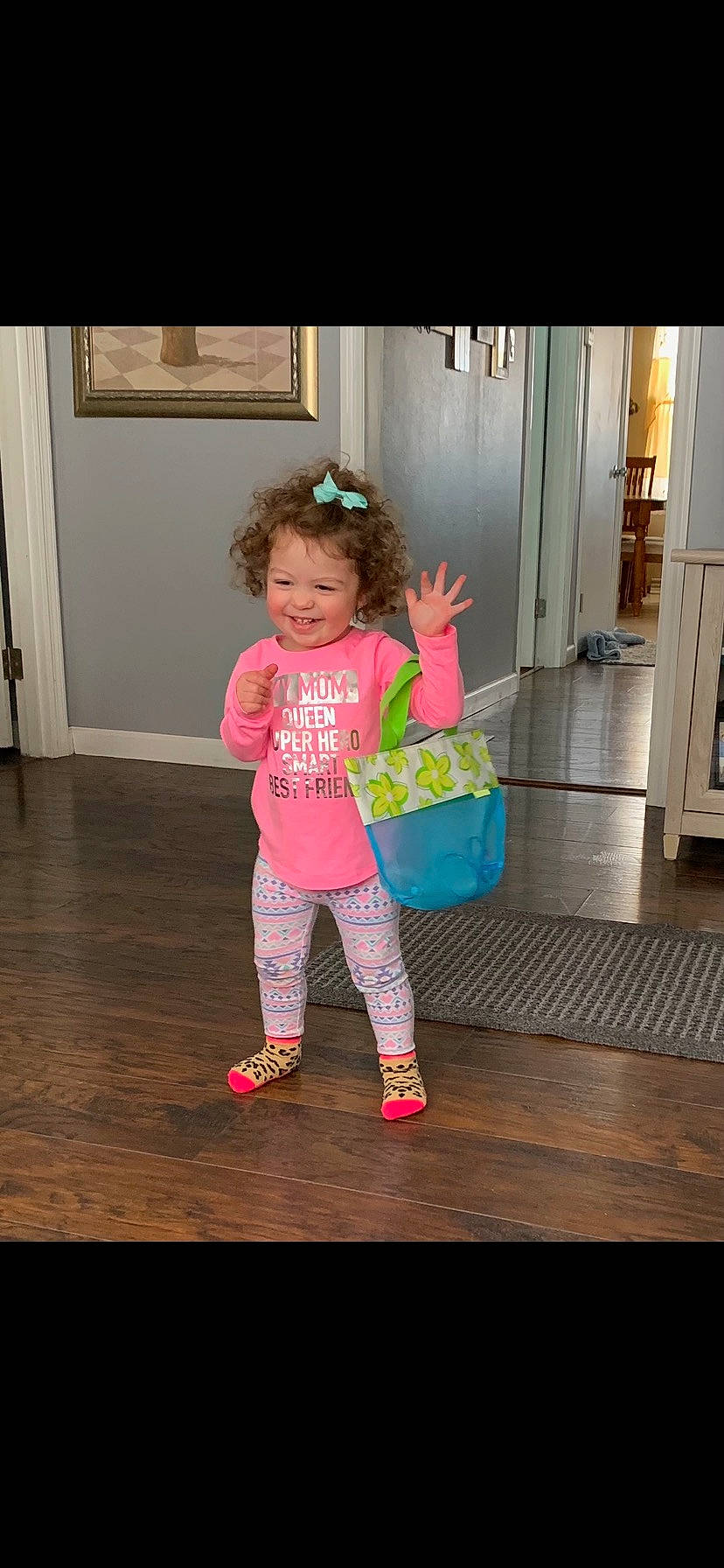 Harlee joined the competition — help win amazing prizes! baby_toddler_clothing, child, door, fashion_accessory, fashion_design, flooring, fun, happy, hardwood, human_leg, joy, leisure, magenta, pattern, person, pink, room, shoe, sleeve, sock