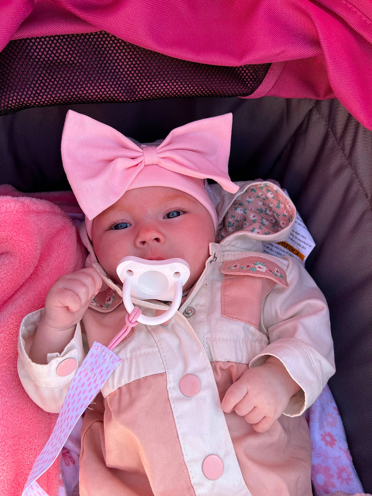 Emmalin joined the competition — help win amazing prizes! baby, baby_products, baby_toddler_clothing, cheek, child, comfort, costume, event, fun, happy, hat, headwear, magenta, pattern, peach, person, pink, product, sleeve, textile