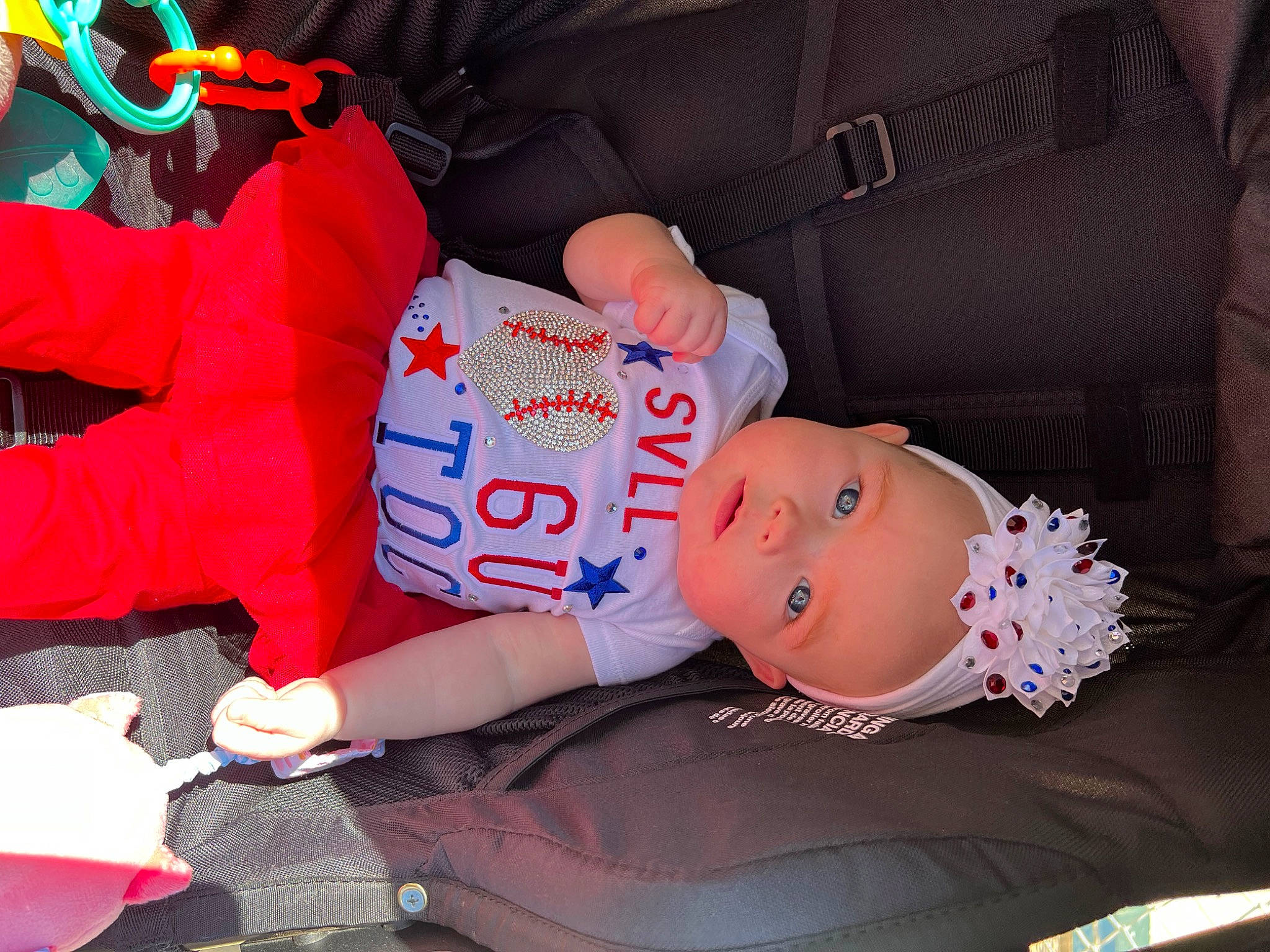 Emmalin joined the competition — help win amazing prizes! arm, baby, baby_products, baby_toddler_clothing, carmine, child, event, fictional_character, fun, happy, hat, holiday, lap, pattern, person, pink, red, stuffed_toy, textile, toddler