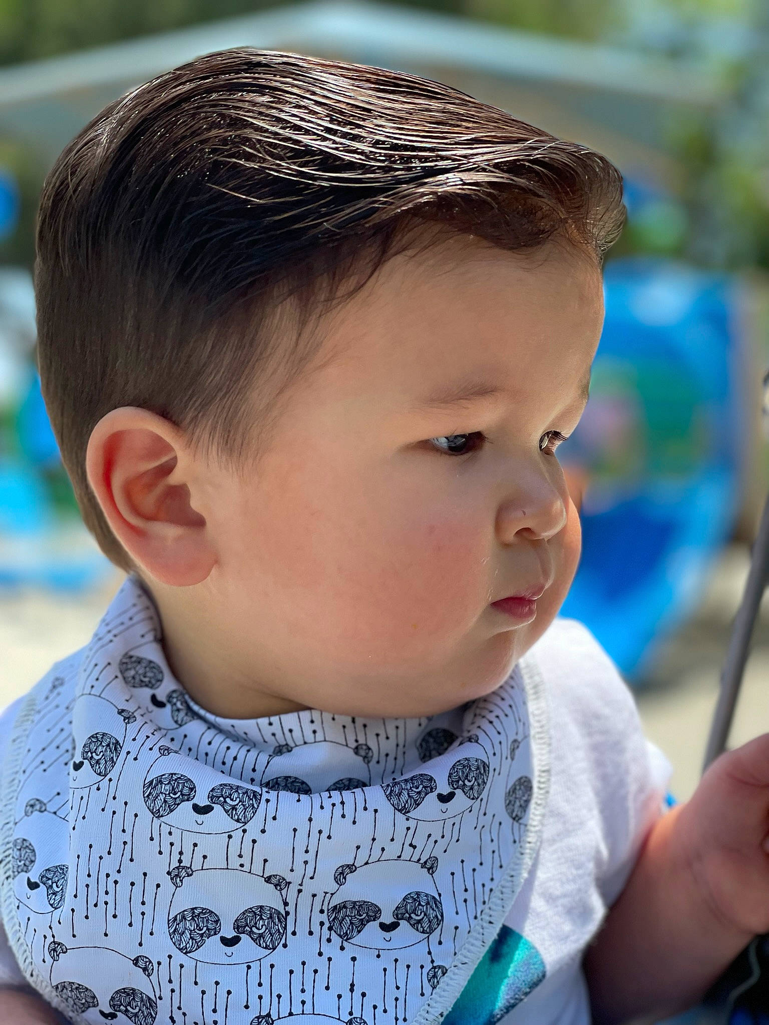 Clark is registered to the contest to win money with this photo: baby, baby_toddler_clothing, blue, cheek, child, chin, ear, electric_blue, eyelash, facial_expression, grass, happy, head, neck, nose, pattern, person, skin, sleeve, t_shirt