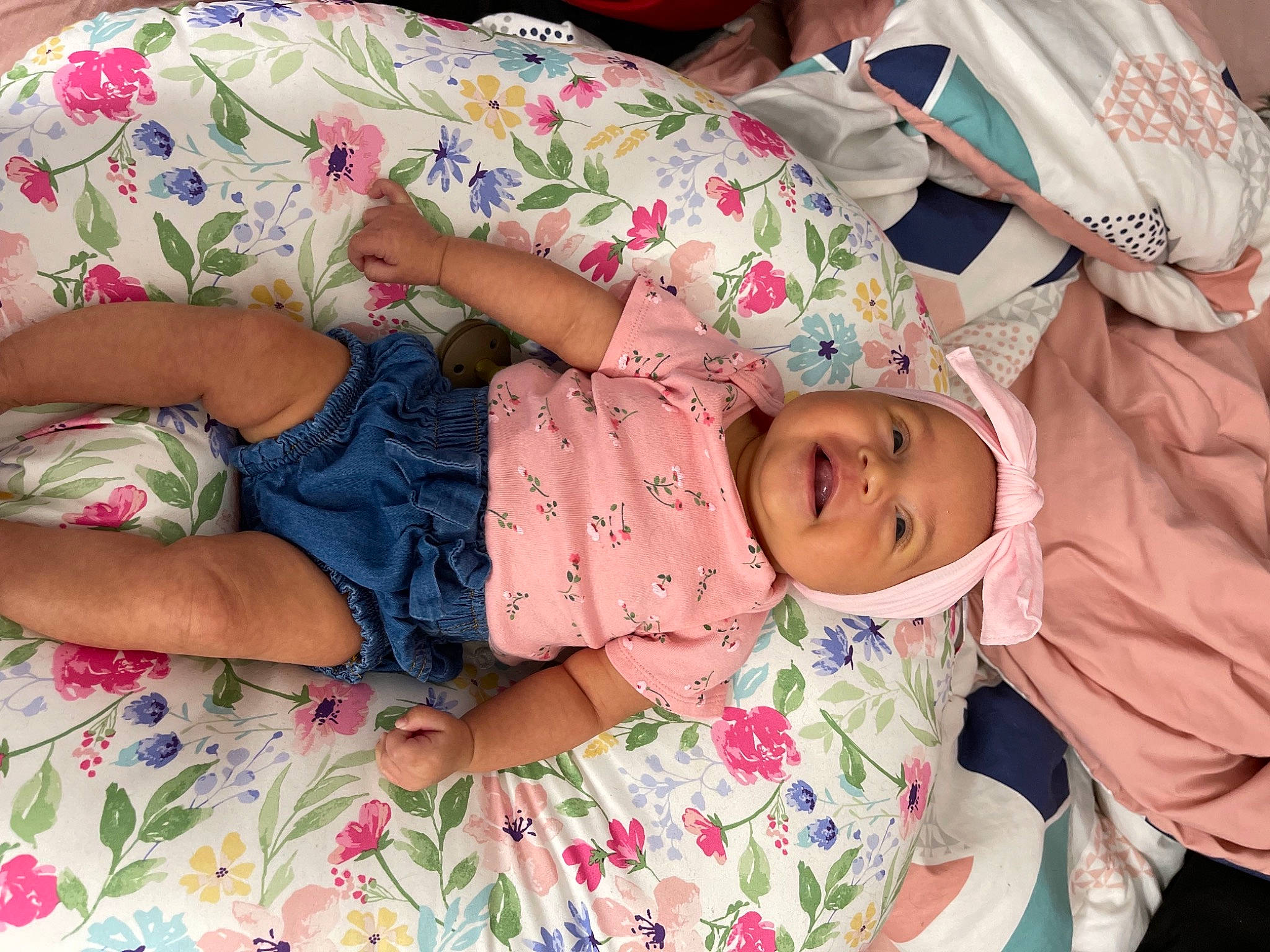 Demi joined the competition — help win amazing prizes! baby, baby_products, baby_toddler_clothing, bedtime, cheek, child, comfort, hand, happy, headwear, human_body, linens, pattern, person, pink, room, skin, sleep, sleeve, textile